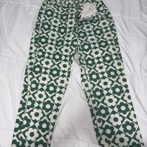Green and White Floral Patterned Pants